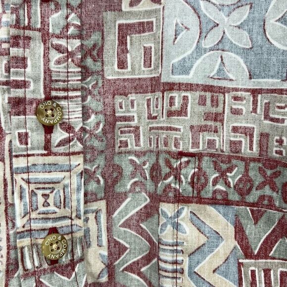 Red Gray Tan Tapa Quilt Design XL Ono Shirt by Liberty House Vintage - Picture 4 of 6